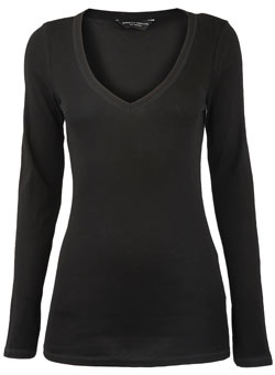 Dorothy Perkins Black long sleeve v neck top