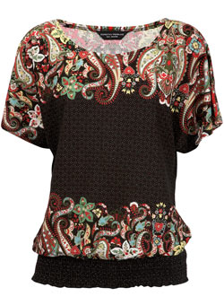 Dorothy Perkins Black paisley shirred top