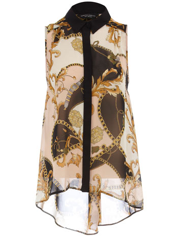 Black print dip hem blouse DP05294703