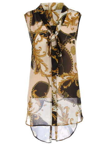 Dorothy Perkins Black print pussybow blouse DP05294500