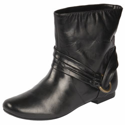 Black round toe wrap ankle boots
