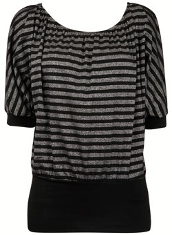 Black/silver stripe batwing top