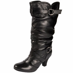 Black slouch buckle boots