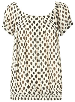 Dorothy Perkins Black spot shirred hem top