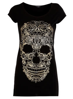 Dorothy Perkins Black t-shirt with gold foil skull