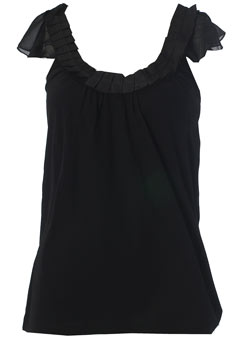 Dorothy Perkins Black voile pleat bow top