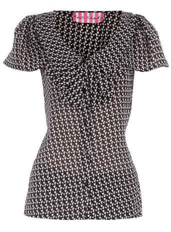 Black/white bird pleat blouse DP12194203