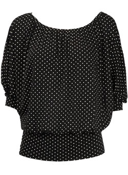Dorothy Perkins Black/white spot batwing top