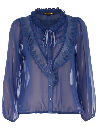Blue chiffon lace trim blouse DP85000042
