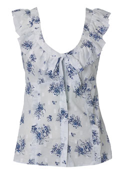 Dorothy Perkins Blue ditsy frill blouse