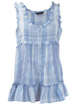 Dorothy Perkins Blue lace trim check top