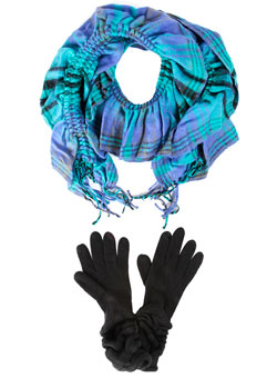 Blue scarf and glove set