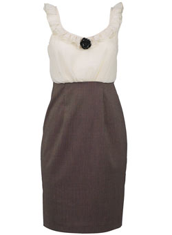 Dorothy Perkins Brown/cream twill frill collar 2in1 dress