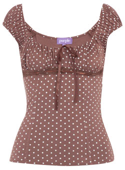 Dorothy Perkins Brown polka dot babydoll top