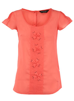 Coral bow detail button back top