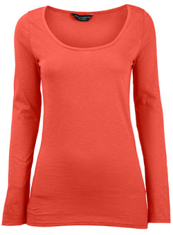 Dorothy Perkins Coral long sleeve scoop top