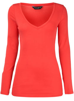 Dorothy Perkins Coral long sleeve v-neck top