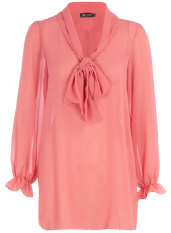 Coral pussybow neck blouse DP51000681