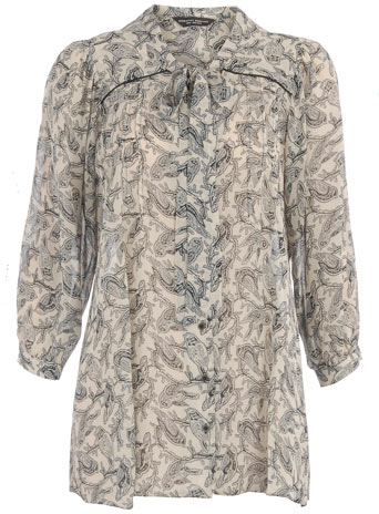 Cream bird print blouse