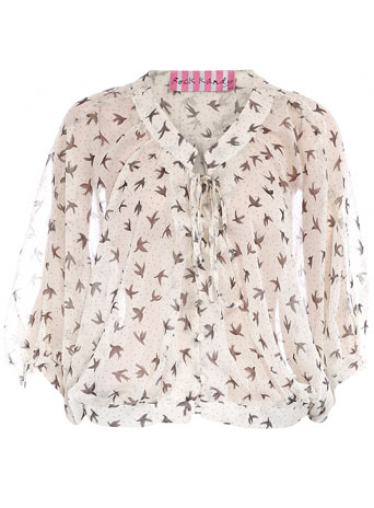 Cream chiffon bird blouse DP12198181