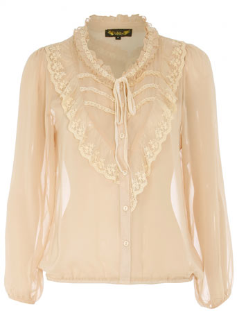 Cream chiffon lace trim blouse DP85000043