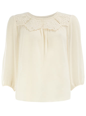 Cream crochet neck blouse DP05320281
