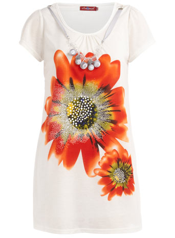 Cream flower t-shirt dress DP50131110