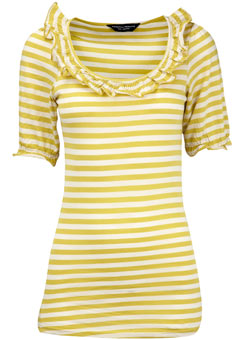 Dorothy Perkins Cream/ochre shirred stripe top