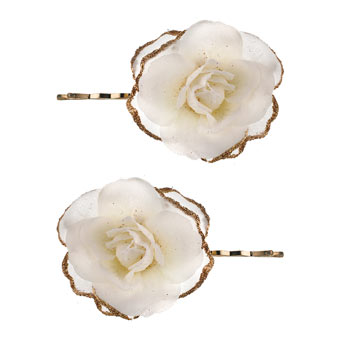 Dorothy Perkins Cream rose glitter clips