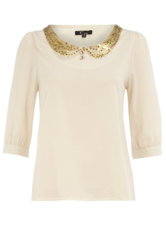 Cream sequin collar blouse DP65000515