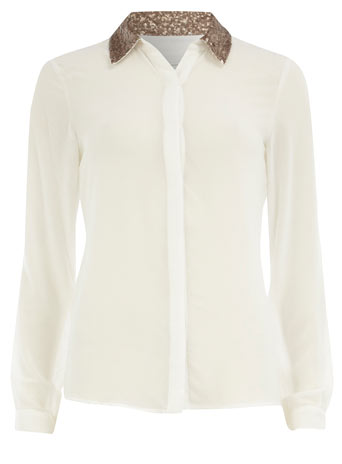 Cream sequin collar blouse DP75000742