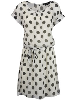Cream spot drop waist dress