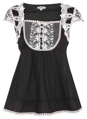 Dorothy Perkins Culture black lace trim top