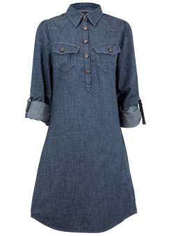 Denim Dress on Mid Wash Denim Chambray Dress With Western Shirt Styling 100 Cotton