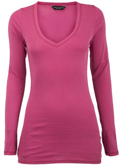 Dorothy Perkins Fuschia long sleeve v-neck top