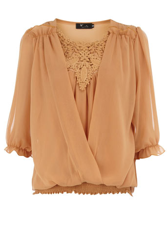 Gold crochet chiffon blouse DP65000497