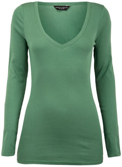 Dorothy Perkins Green long sleeve v-neck top