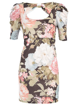 Dorothy Perkins Green/pink print bow back tunic