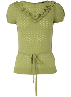 Dorothy Perkins Green pointelle bib jumper