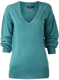 Dorothy Perkins Green slouchy v-neck jumper