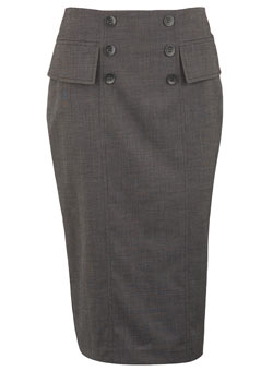 Dorothy Perkins Grey button tab pencil skirt