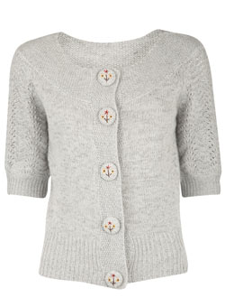 Grey embroidered button cardigan