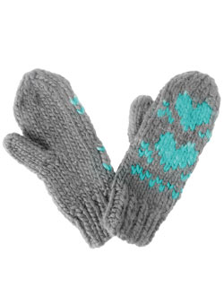 Grey heart mittens