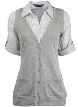 Dorothy Perkins GREY STRIPE SHIRT/WAISTCOAT