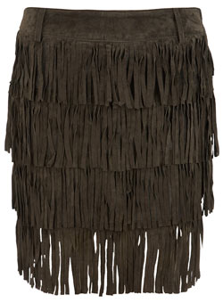 Dorothy Perkins Grey suede fringe skirt
