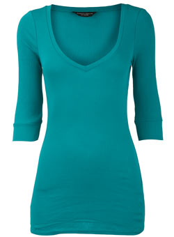 Dorothy Perkins Jade ribbed v-neck top