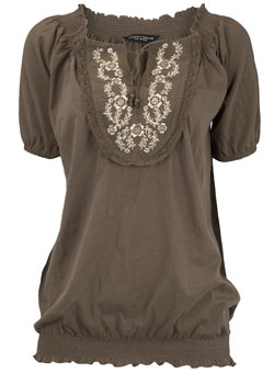 Dorothy Perkins Khaki embroidered panel top