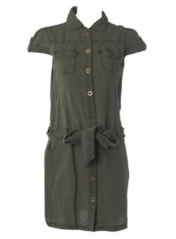 Khaki linen shirt dress