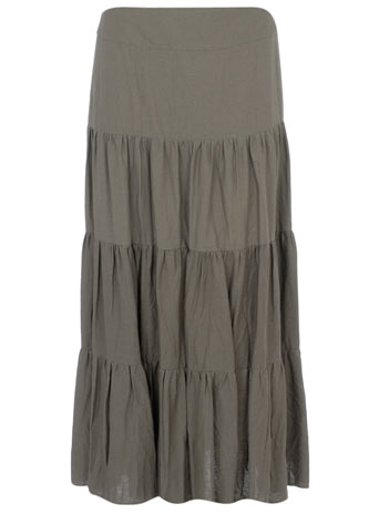 Khaki linen tiered maxi skirt