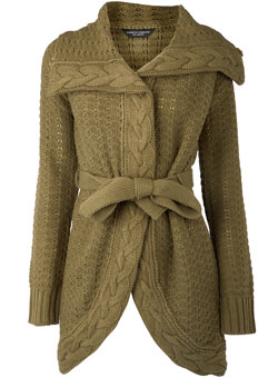 Dorothy Perkins Khaki plait cable cardigan